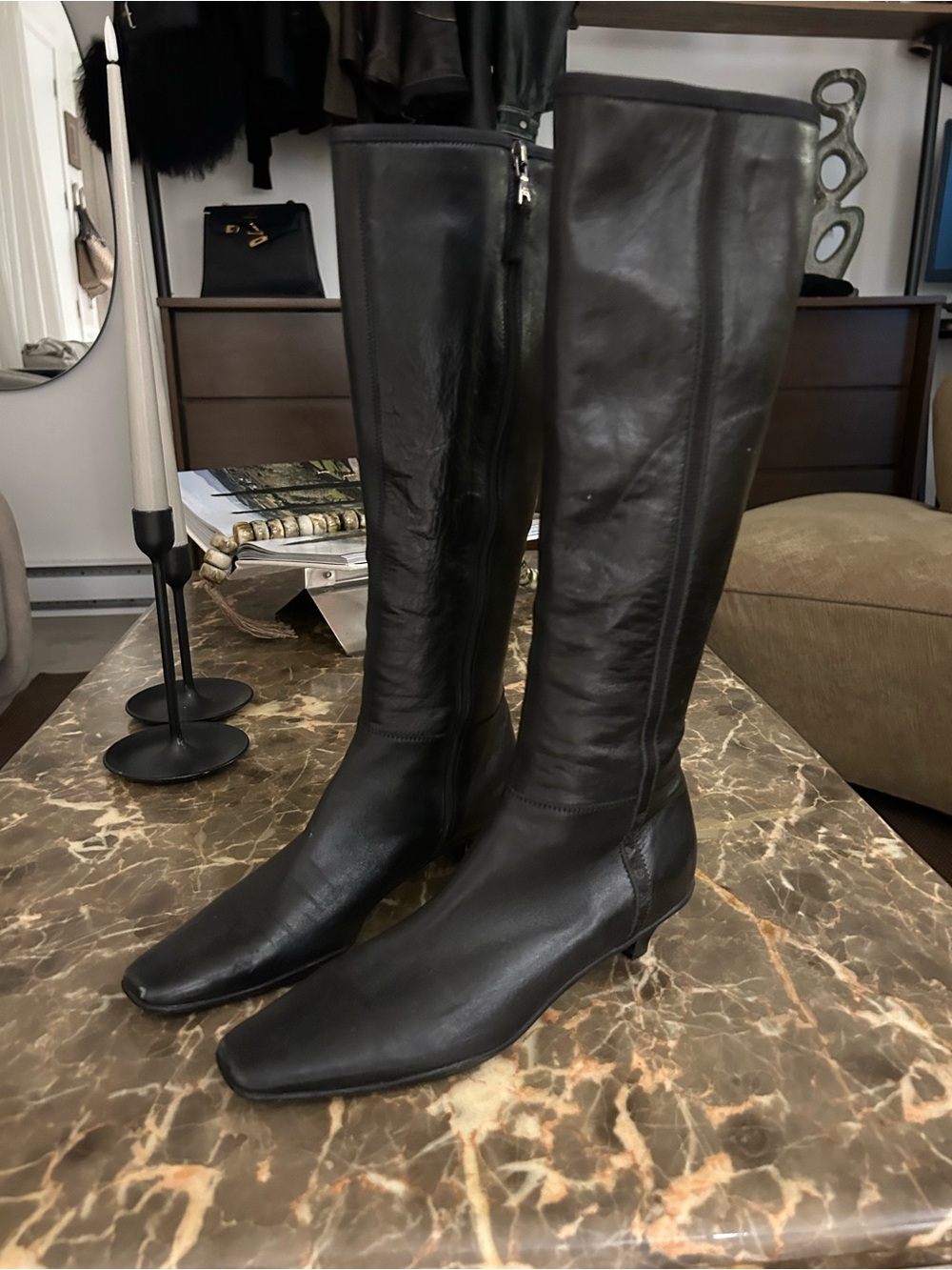 Prada Black Knee High Women's Leather Boots